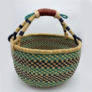 Bolgatanga Round Basket Black and Green