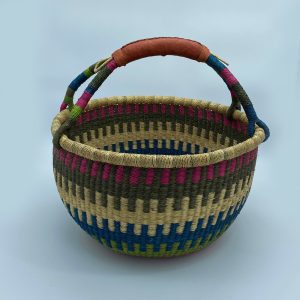 Bolgatanga Round Basket Pink Turquoise Green